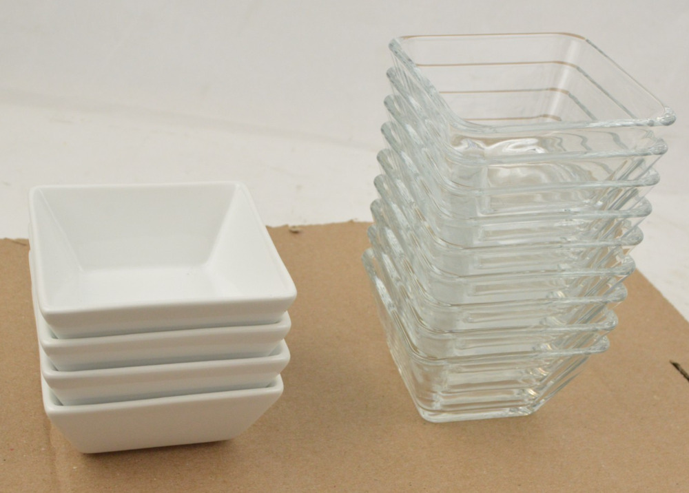Crate & Barrel Porcelain & Glass Square Appetizer Bowls Dishes Mixed Set of 13